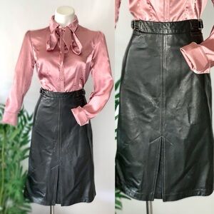 b l a c k :: Vintage Y2K Leather Midi Skirt Buckles